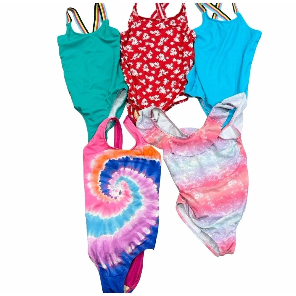 Lands' End Kamu 6-8 One Piece Swimsuit Bathing Suit Lot Bundle Solid Floral